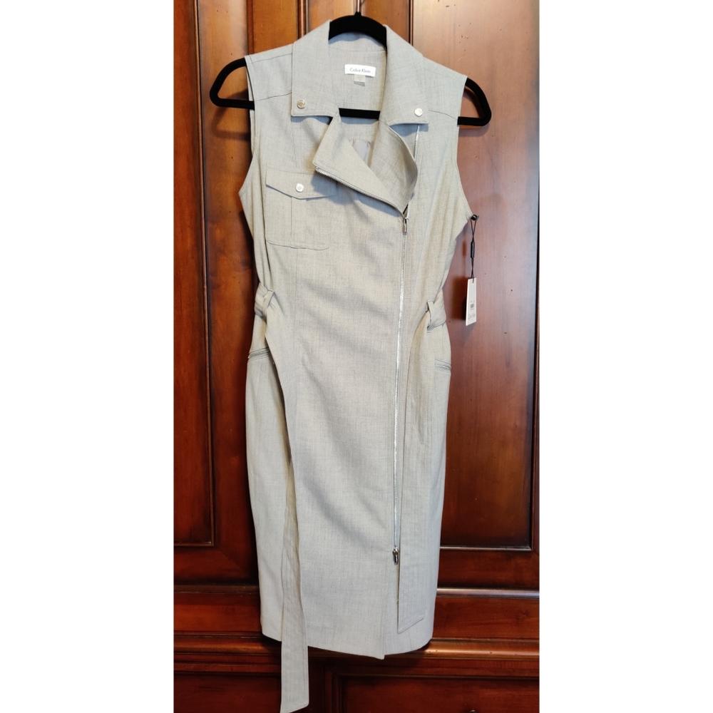 Calvin Klein gray zip up dress with belt NWT